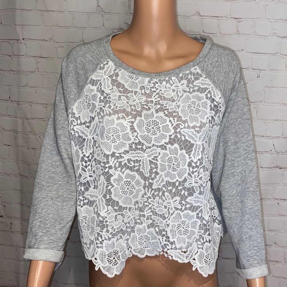 H & M Divided grey & white lace sweatshirt